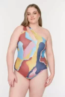 Moderan šareni jednodijelni plus size kupaći kostim asimetričnog kroja