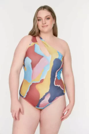 Moderan šareni jednodijelni plus size kupaći kostim asimetričnog kroja