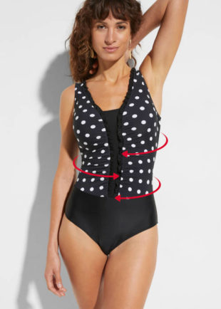 Bonprix jednodijelni modni zatezajući kupaći kostim točkastog uzorka